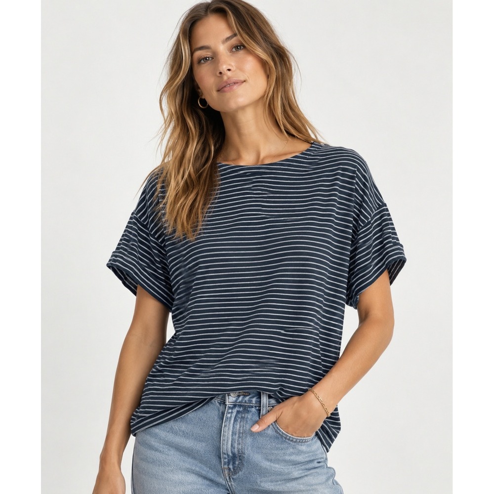 Banana Republic Designer Tee Navy White Striped V-Neck Tie Back Top Medium
